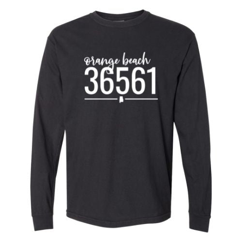 Comfort Colors Orange Beach Zip Code 36561 With Line Underneath - Long Sleeve Shirt