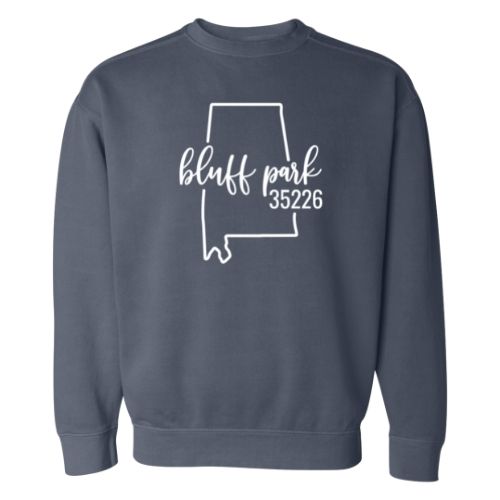 Comfort Colors Bluff Park Zip Code 35226 With Big State Outline - Sweatshirt