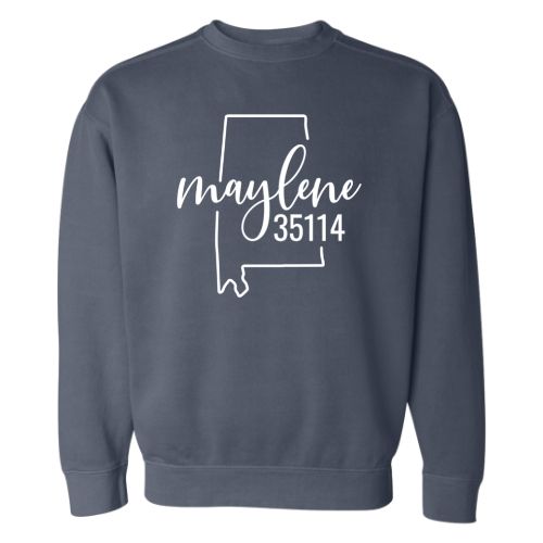 Comfort Colors Maylene Zip Code 35114 With Big State Outline - Sweatshirt