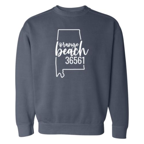 Comfort Colors Orange Beach Zip Code 36561 With Big State Outline - Sweatshirt