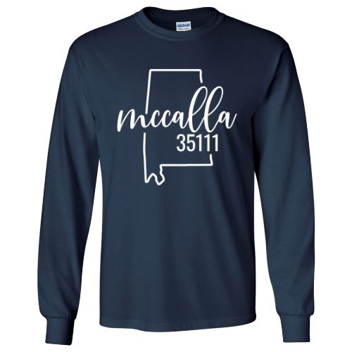 Gildan McCalla Zip Code 35111 With Big State Outline - Long Sleeve Shirt